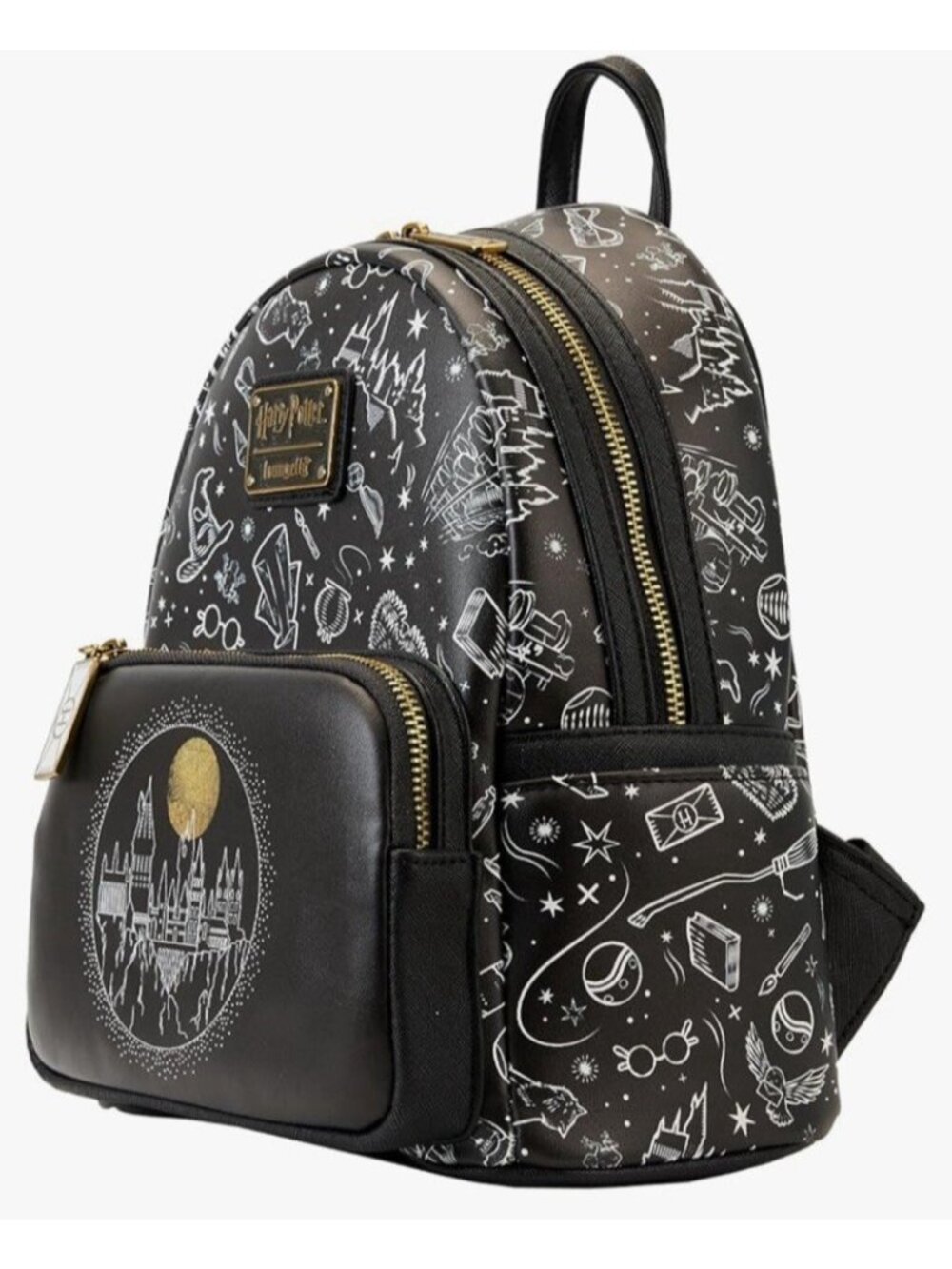 Loungefly Harry Potter Hogwarts Castle Black White Mini Backpack AOP Moon NWT - Picture 2 of 6